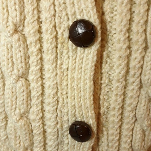 Vintage Irish Traditional Hand Knit Cardigan with Cables, Buttons, Pockets - Picture 4 of 8
